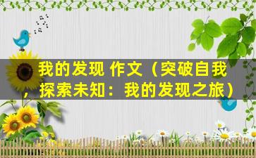 我的发现 作文（突破自我，探索未知：我的发现之旅）